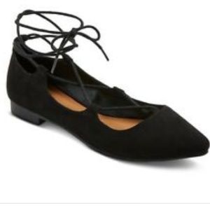 Pointed Toe Lace Up Ballet Flats